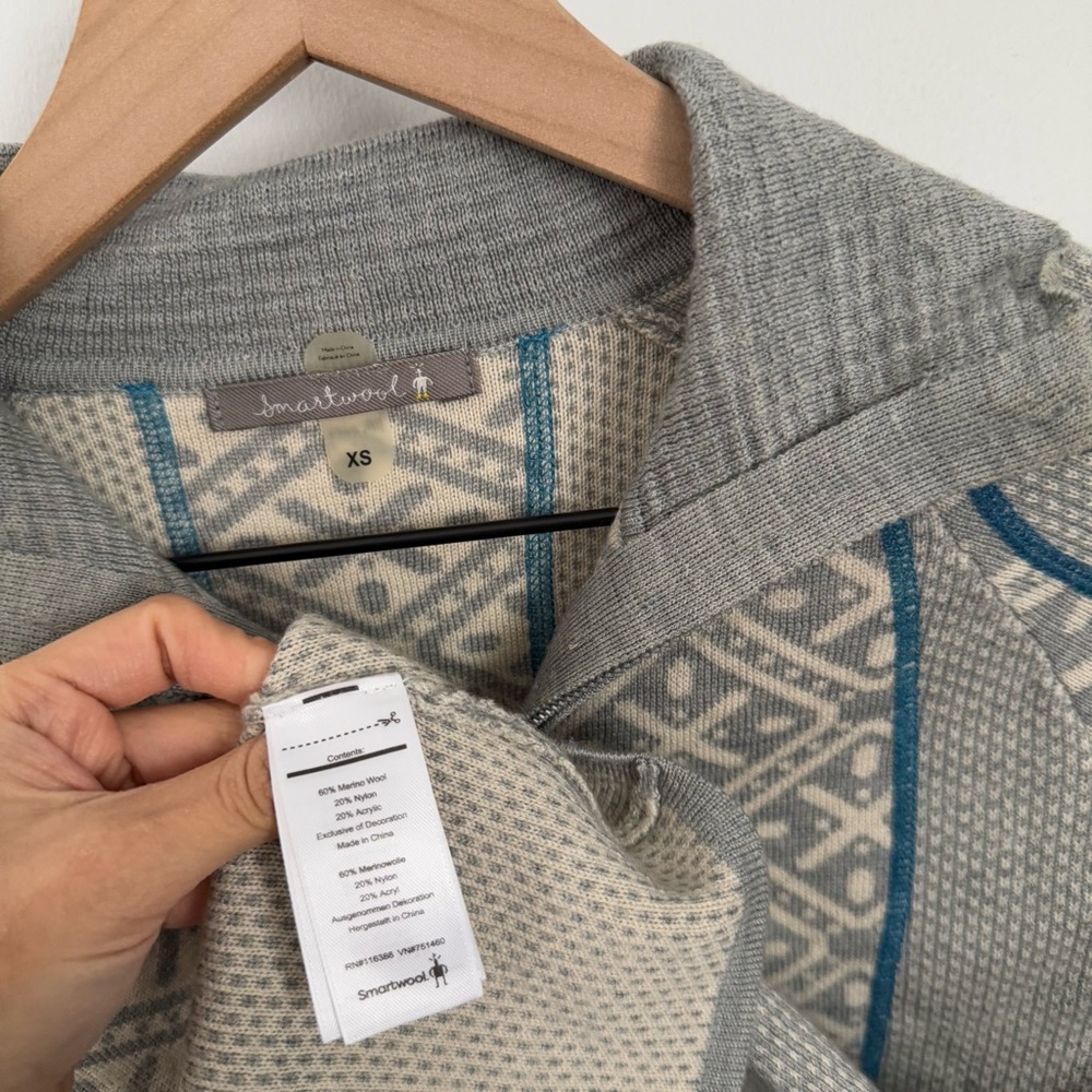 Smartwool XS Dacono Ski Full Zip Sweater Merino Wool Nordic Grey Hike Winter - Picture 3 of 7